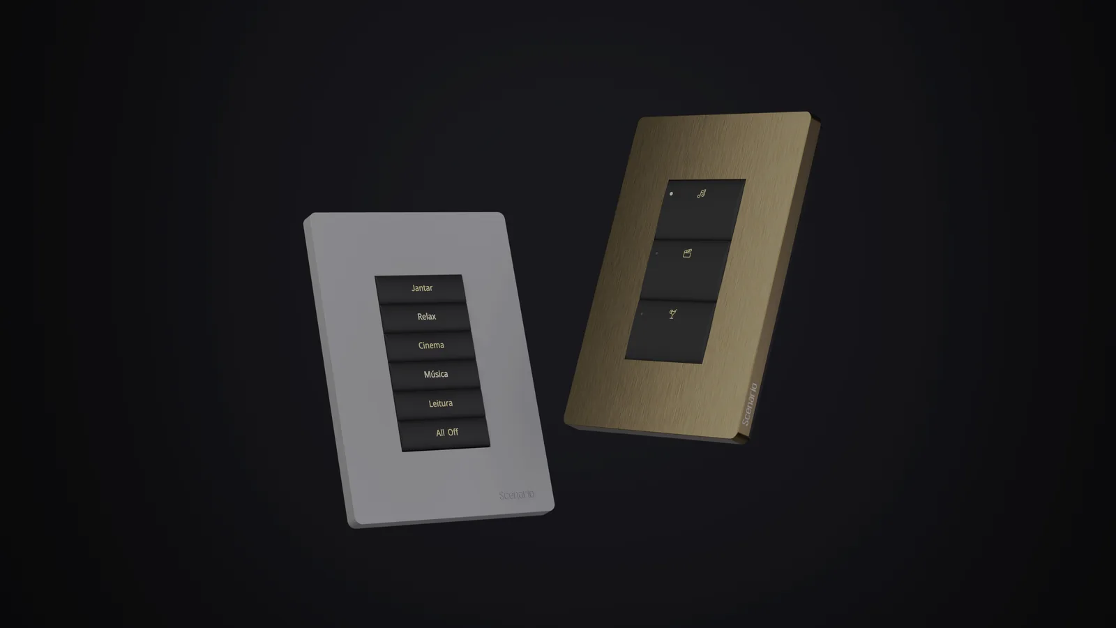 Keypads Scenario em acabamento grafite e dourado