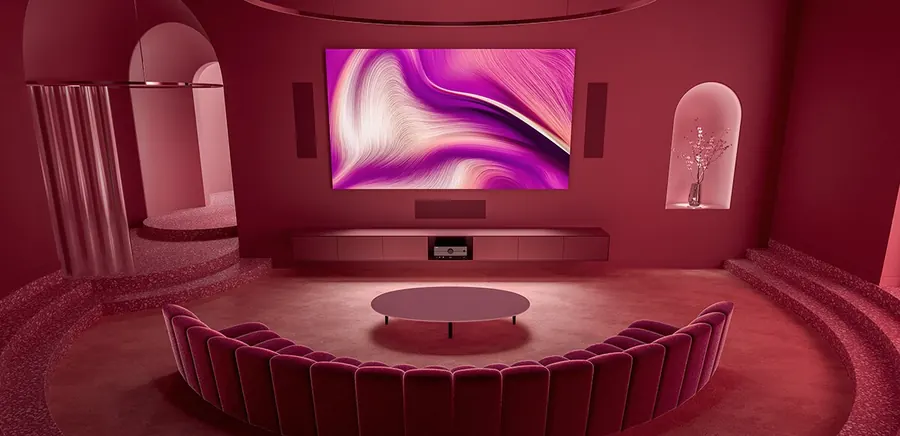 Sala de cinema residencial com sistema Yamaha